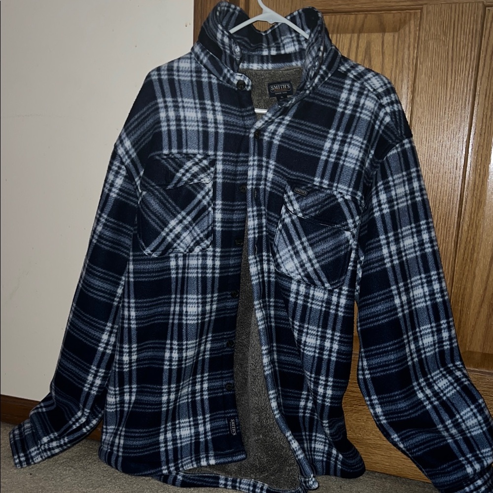 SMITH Navy and White Plaid Men's Shirt Jacket